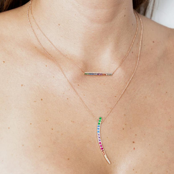 Rainbow & Diamond Double Bar Necklace - EmersonRyder 