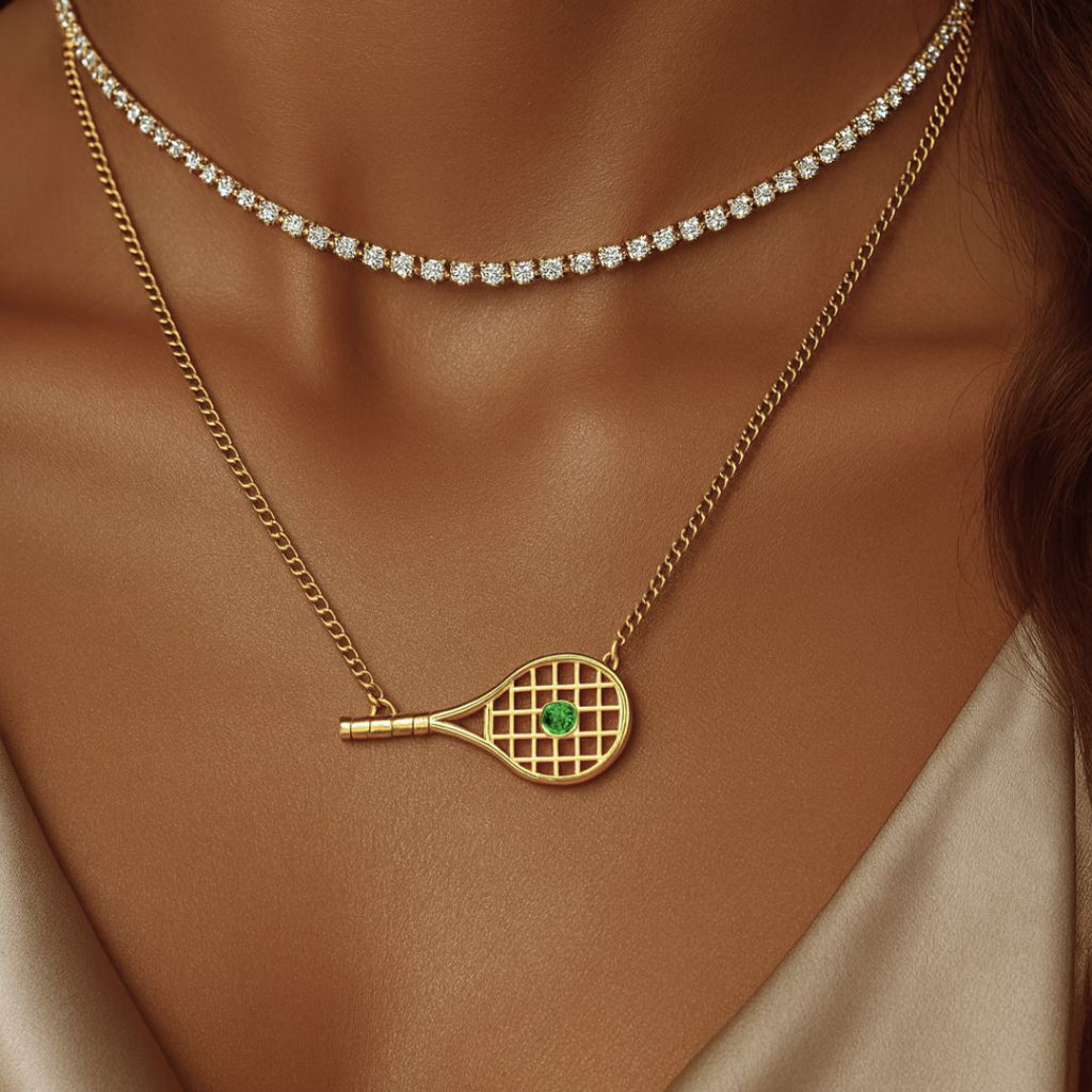 Racquet Necklace with Emerald Ball