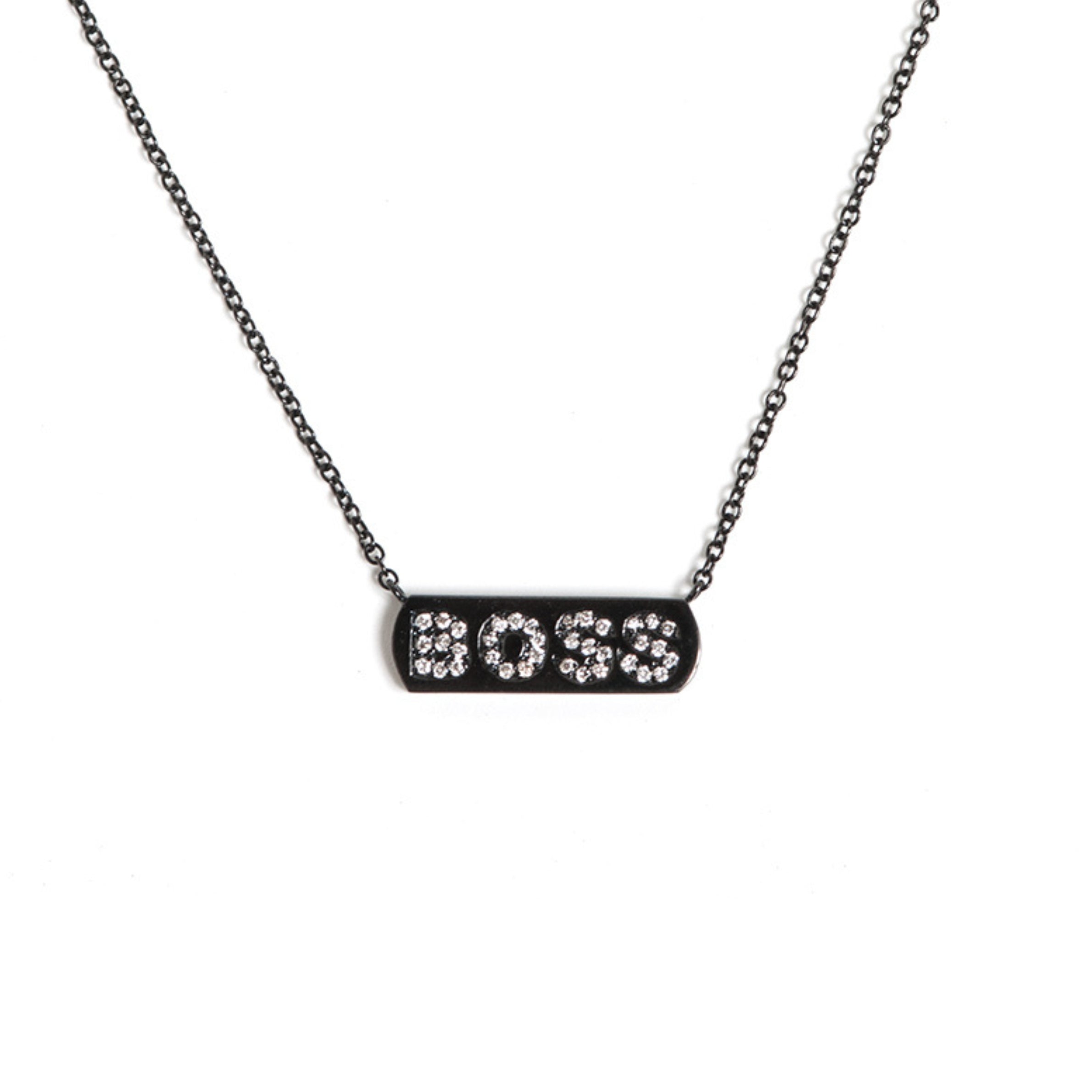 BOSS BLACK RHODIUM DIAMOND BAR NECKACE - EmersonRyder 