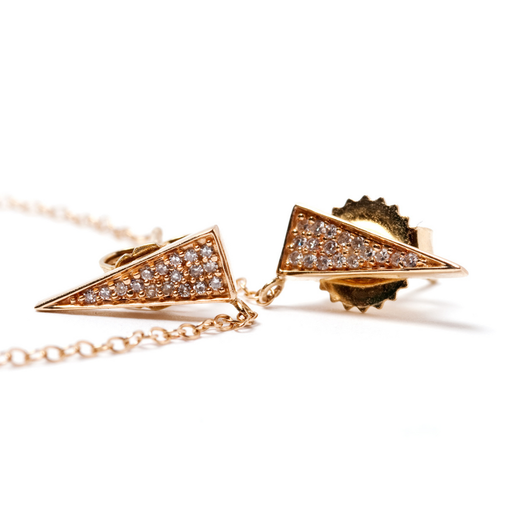 Diamond Double Triangle & Chain Earrings