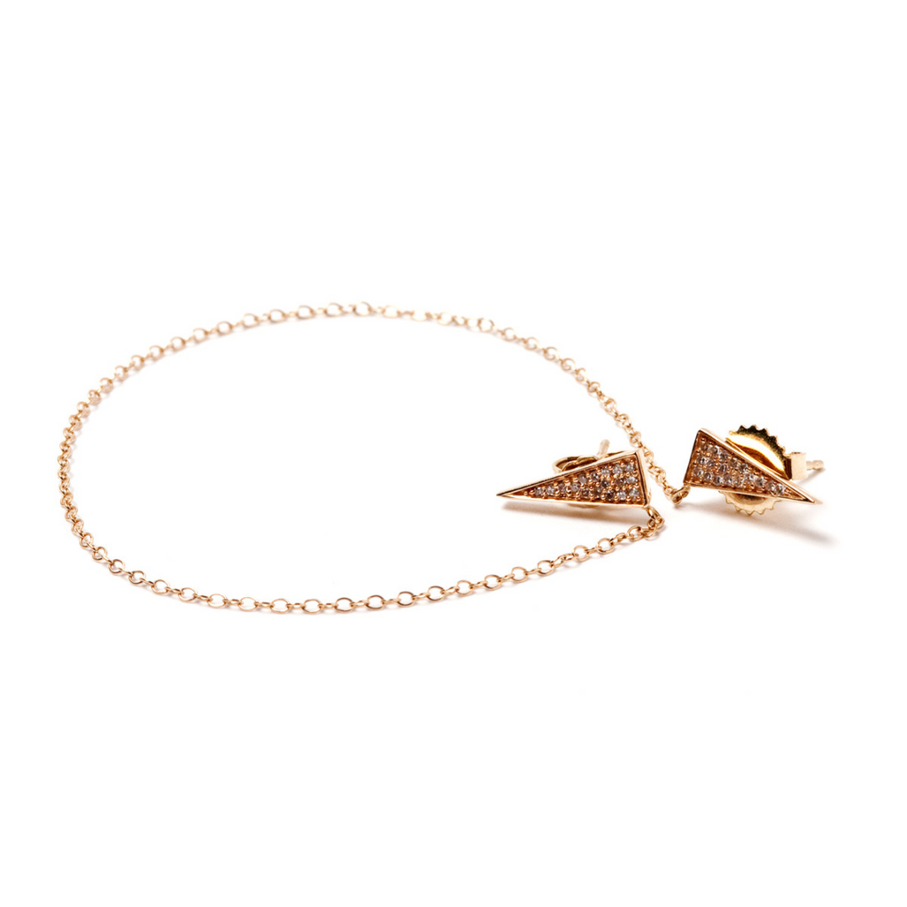Diamond Double Triangle & Chain Earrings