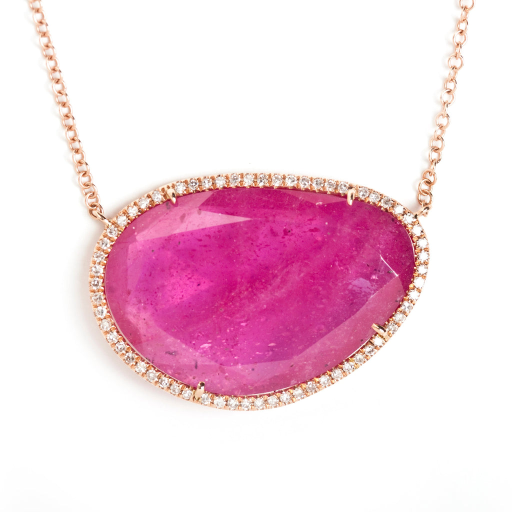 Pink Sapphire Diamond Bezel Necklace
