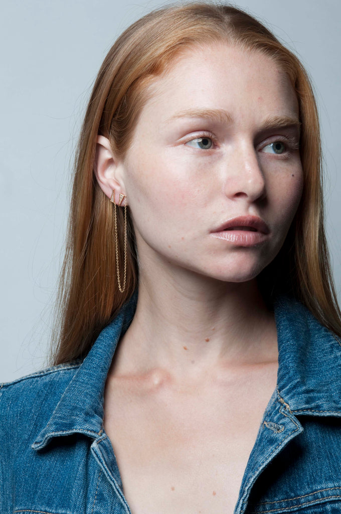 Diamond Double Triangle & Chain Earrings