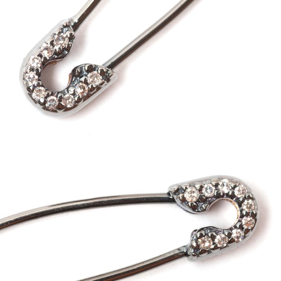 Diamond Safety Pin Earrings in Black