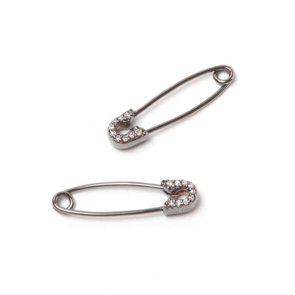 Diamond Safety Pin Earrings in Black - EmersonRyder 