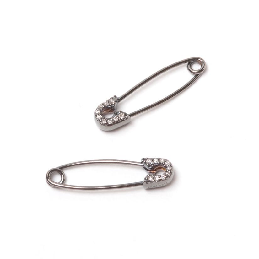 Diamond Safety Pin Earrings in Black